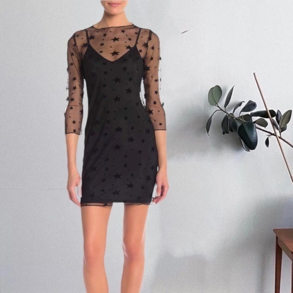 Honey Punch Black Star Mesh Mini Dress